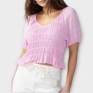Sanctuary V-Neck Light Pink Smocked Top, L